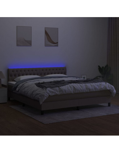 Letto a Molle con Materasso e LED Tortora 180x200 cm in Tessuto