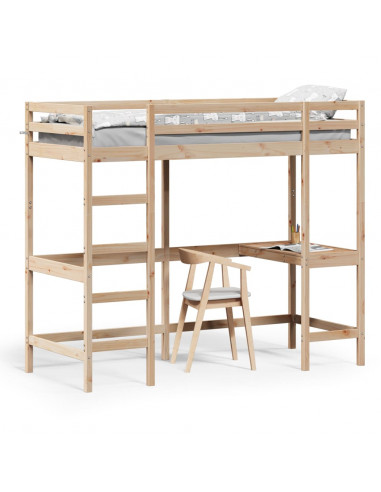 Letto Soppalco con Scrivania 75x190 cm Legno Massello Pino