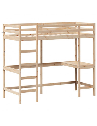 Letto Soppalco con Scrivania 75x190 cm Legno Massello Pino