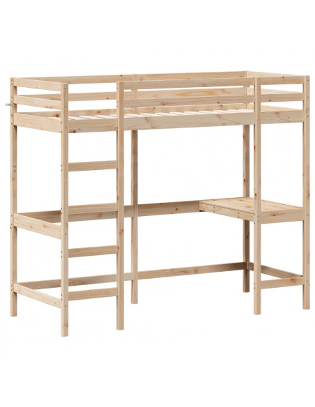 Letto Soppalco con Scrivania 75x190 cm Legno Massello Pino