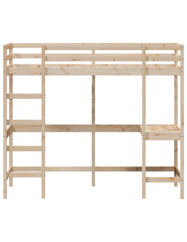 Letto Soppalco con Scrivania 75x190 cm Legno Massello Pino