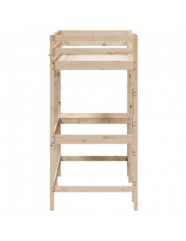 Letto Soppalco con Scrivania 75x190 cm Legno Massello Pino