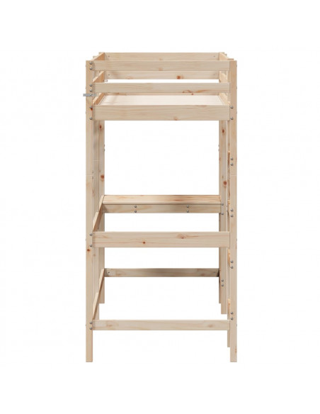 Letto Soppalco con Scrivania 75x190 cm Legno Massello Pino