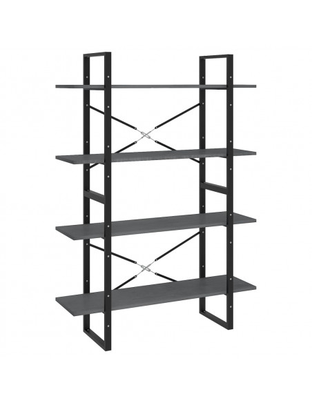Libreria a 4 Ripiani Grigia 100x30x140 cm in Massello di Pino