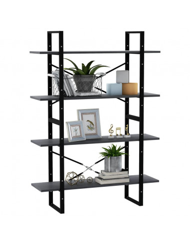 Libreria a 4 Ripiani Grigia 100x30x140 cm in Massello di Pino