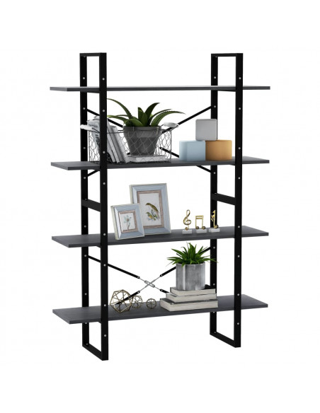 Libreria a 4 Ripiani Grigia 100x30x140 cm in Massello di Pino