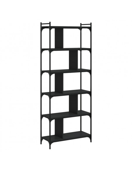 Libreria Nera 6 Ripiani 76x32x192 cm Legno Multistrato