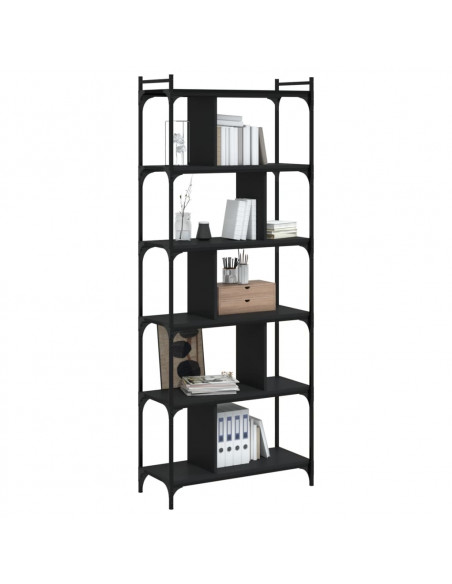 Libreria Nera 6 Ripiani 76x32x192 cm Legno Multistrato