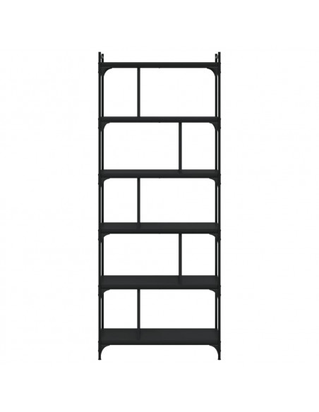 Libreria Nera 6 Ripiani 76x32x192 cm Legno Multistrato