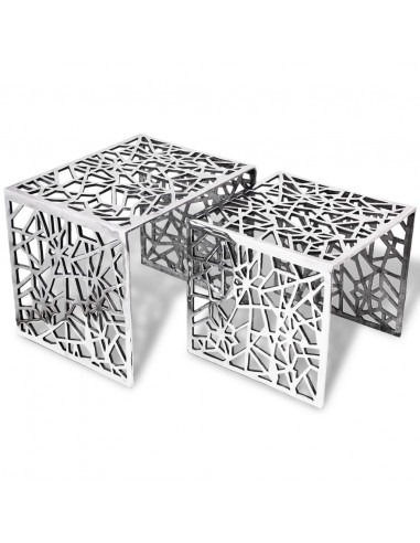 Set 2 Tavolini Quadrati Alluminio Argento