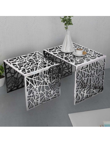 Set 2 Tavolini Quadrati Alluminio Argento