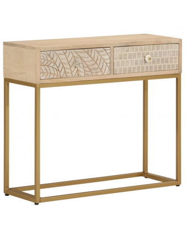 Tavolo Consolle 90x30x76 cm in Legno Massello di Mango e Ferro