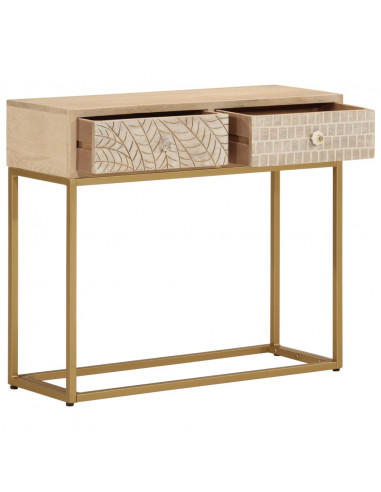 Tavolo Consolle 90x30x76 cm in Legno Massello di Mango e Ferro