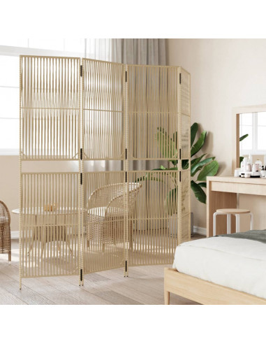 Divisorio per Ambienti a 4 Pannelli Beige in Polyrattan