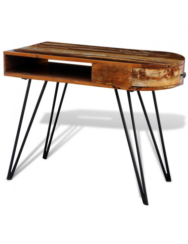 Scrivania in Legno Massello di Recupero con Gambe in Ferro