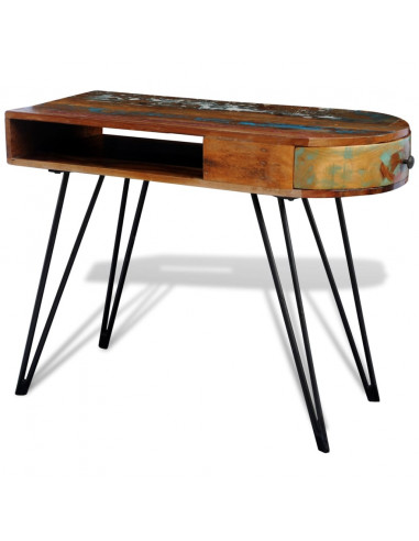 Scrivania in Legno Massello di Recupero con Gambe in Ferro