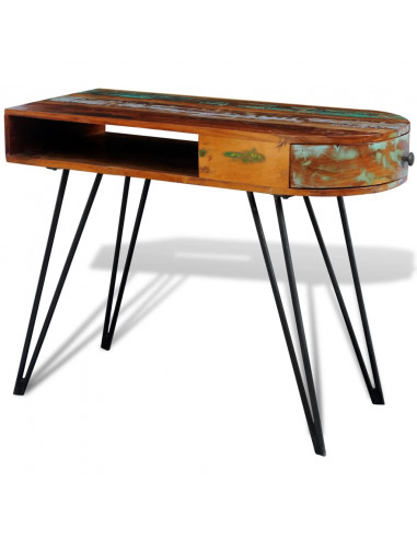Scrivania in Legno Massello di Recupero con Gambe in Ferro