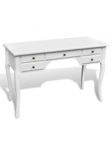 Scrivania in Stile Francese Legno con Gambe Curve e 5 Cassetti