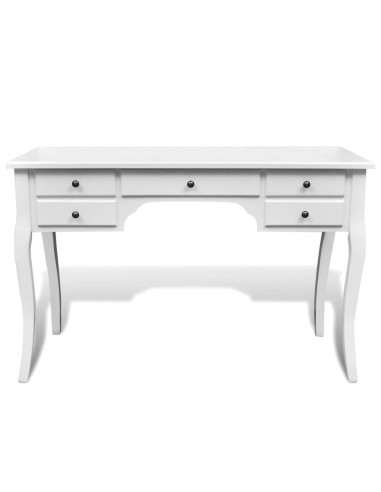 Scrivania in Stile Francese Legno con Gambe Curve e 5 Cassetti