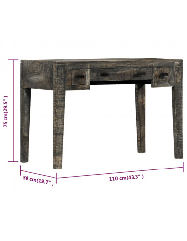 Scrivania Nera 110x50x75cm in Legno Massello di Mango