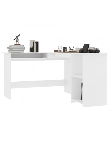Scrivania Angolare a L Bianca 120x140x75cm in Legno Multistrato