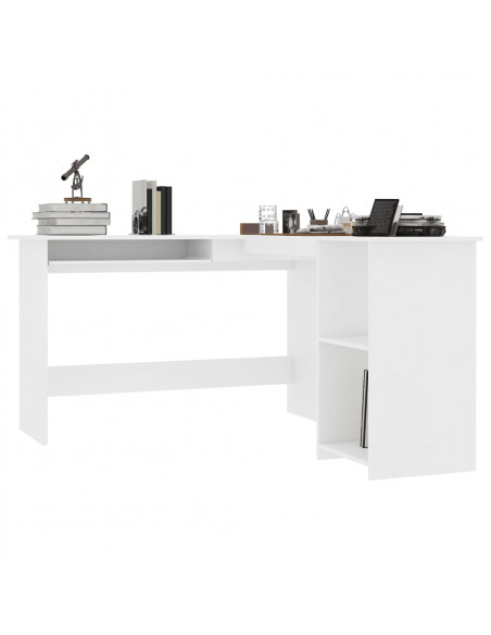 Scrivania Angolare a L Bianca 120x140x75cm in Legno Multistrato