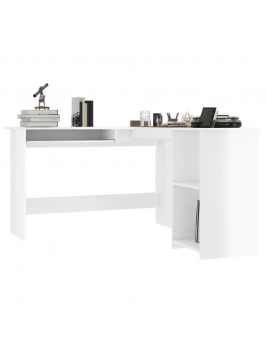Scrivania Angolare a L Bianco Lucido 120x140x75cm Multistrato