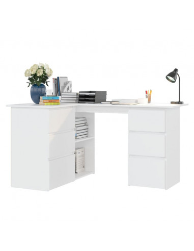 Scrivania ad Angolo Bianca 145x100x76 cm in Legno Multistrato