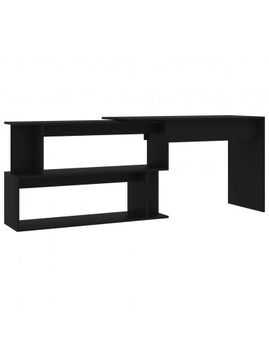 Scrivania ad Angolo Nera 200x50x76 cm in Legno Multistrato