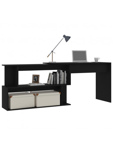 Scrivania ad Angolo Nera 200x50x76 cm in Legno Multistrato