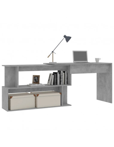 Scrivania Angolo Grigio Cemento 200x50x76 cm Legno Multistrato