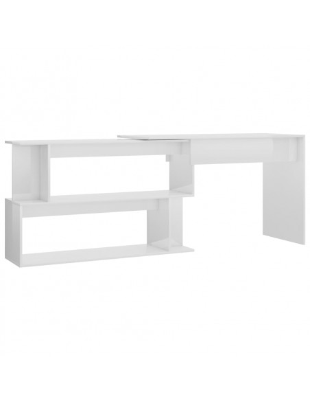 Scrivania Angolo Bianco Lucido 200x50x76 cm Legno Multistrato