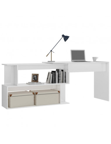 Scrivania Angolo Bianco Lucido 200x50x76 cm Legno Multistrato