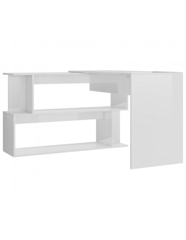 Scrivania Angolo Bianco Lucido 200x50x76 cm Legno Multistrato