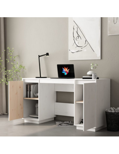 Scrivania Bianca 140x50x75 cm in Legno Massello di Pino