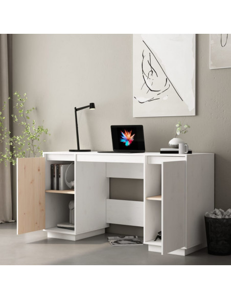 Scrivania Bianca 140x50x75 cm in Legno Massello di Pino