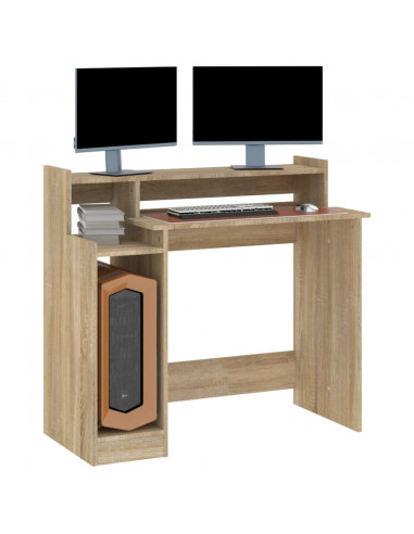 Scrivania con Luci LED Rovere Sonoma 97x45x90 cm in Multistrato