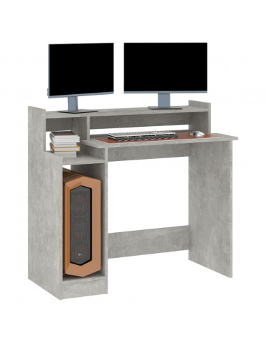 Scrivania con Luci LED Grigio Cemento 97x45x90cm in Multistrato