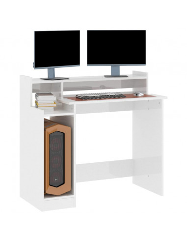 Scrivania con LED Bianco Lucido 97x45x90cm in Legno Multistrato