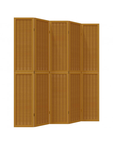 Divisorio Ambienti 5 Pannelli Marrone Legno Massello Paulownia