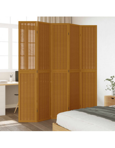 Divisorio Ambienti 5 Pannelli Marrone Legno Massello Paulownia