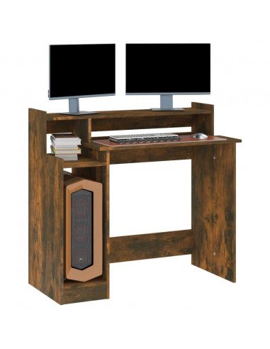 Scrivania con Luci LED Rovere Fumo 97x45x90 cm in Multistrato