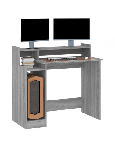 Scrivania con Luci LED Grigio Sonoma 97x45x90 cm in Multistrato