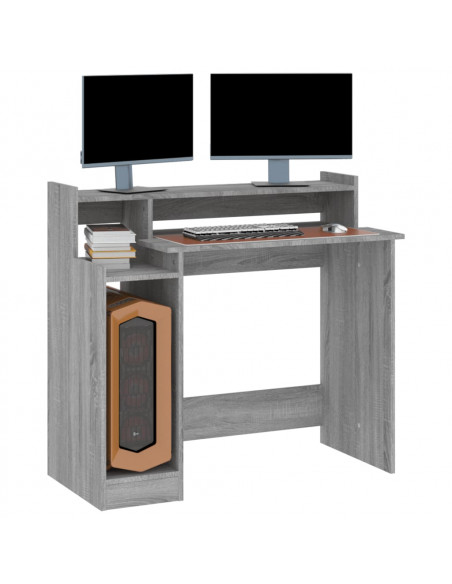 Scrivania con Luci LED Grigio Sonoma 97x45x90 cm in Multistrato