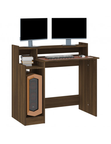 Scrivania con Luci LED Marrone Rovere 97x45x90cm in Multistrato