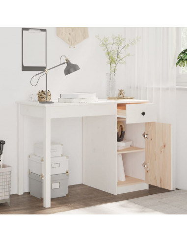 Scrivania Bianca 100x50x75 cm in Legno Massello di Pino