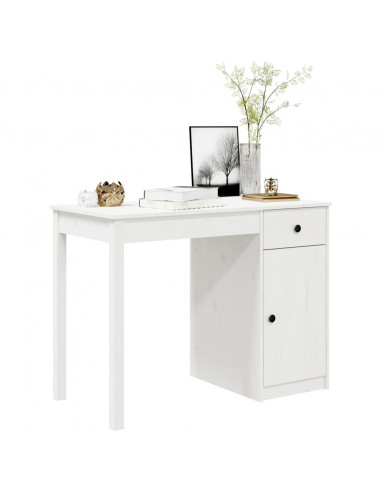 Scrivania Bianca 100x50x75 cm in Legno Massello di Pino