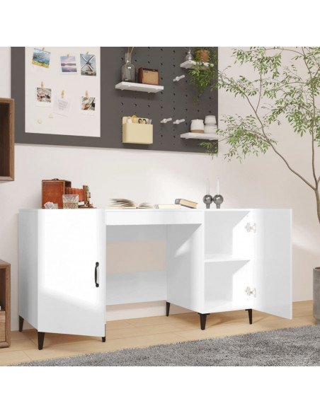 Scrivania Bianco Lucido 140x50x75 cm in Legno Multistrato