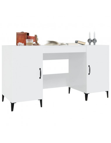 Scrivania Bianco Lucido 140x50x75 cm in Legno Multistrato