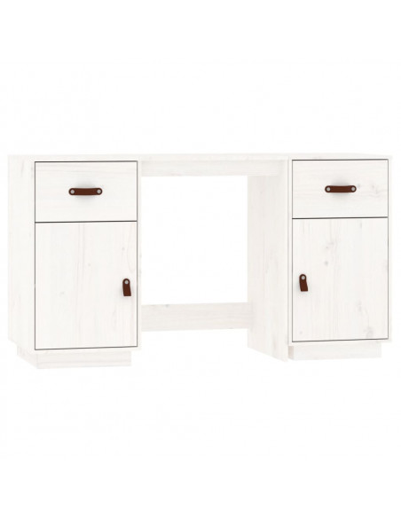 Scrivania con Armadietti Bianco 135x50x75cm Legno Massello Pino